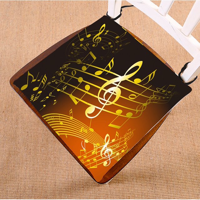 ABPHQTO Cojín para silla con diseño de música dorada, varias notas, cojín para asiento, cojín para silla, cojín para suelo, 50x50 cm