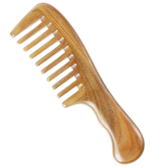 ACDANC Handmade 100% Natural Green Sandalwood Hair Combs - Anti-Static Sandalwood Scent Natural Hair Detangler Wooden Comb Curly Hair Brush (Extra Wide Tooth)