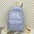 thumbnail image 3 of Grid Backpack Heavy Duty, Bowknot Embroidery School Backpack, Durable Student Bookbag for Elementary Primary Middle School, Blue, 3 of 10