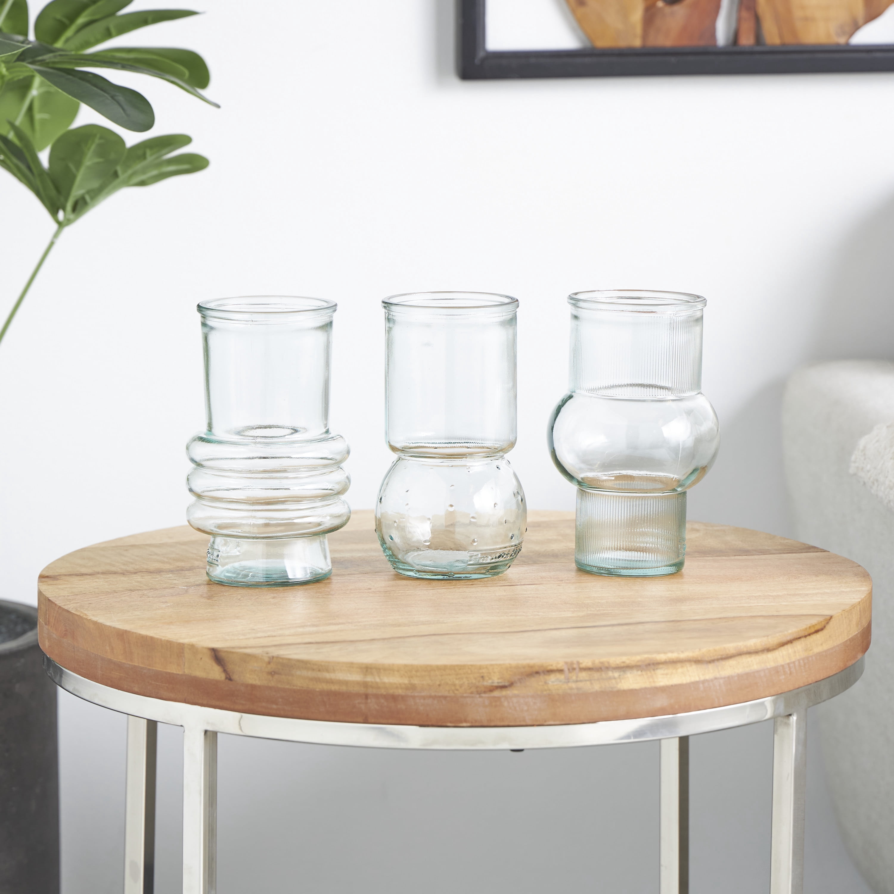 DecMode 4"W,7"H Small Bubble Style Recycled Glass Vase with Varying Shapes, Set of 3