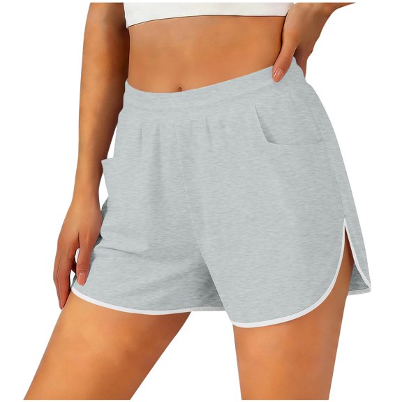 Riecok Sport Shorts for Women Elastic Waist Summer Shorts Breathable Versatile Workout Clothes with Pockets Gray S