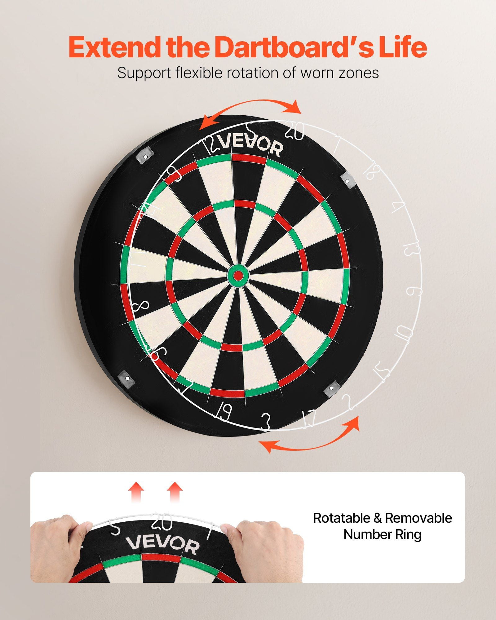 Dart Board, High-Grade Self-Healing Sisal Fiber Dartboard with Staple-Free Bullseye, Blade Wire & Rotating Number Ring, 17.7" Professional Dartboard for Home Party Game Room (Darts Not Included)