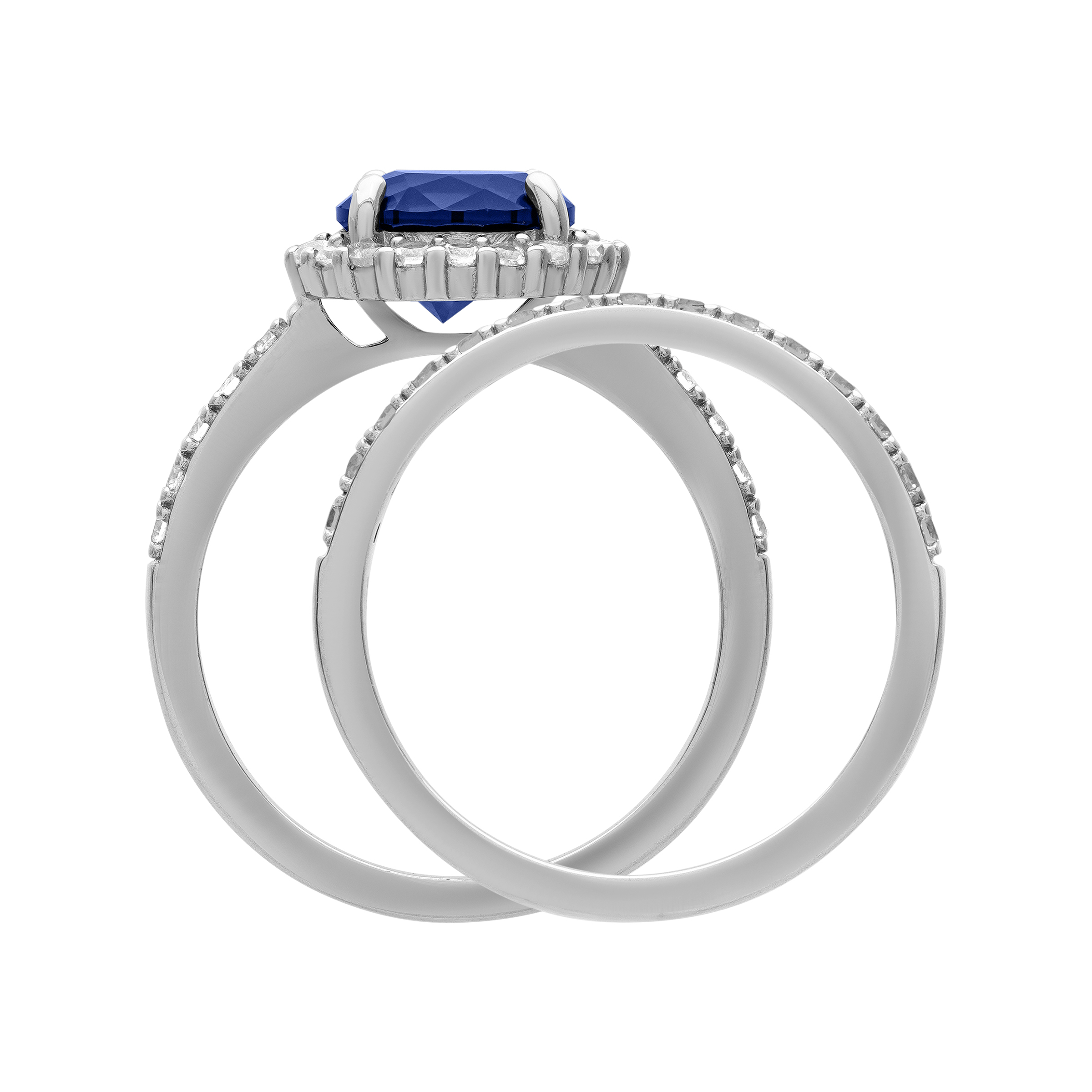2 7/8 CT TGW Created Blue & White Sapphire "Royal Gem" Women's Bridal Set in Sterling Silver by Keepsake