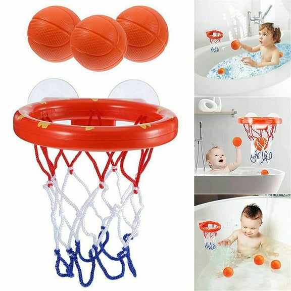 EIMELI Children's Bathing Play Toy Set -1 Fun Basketball Hoop & Balls Playset -3 Suction Cup Spinning Top Toy for Office Bathroom Game Indoor Outdoor Use