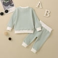 thumbnail image 6 of Hessimy Toddler Baby Boy Girl Outfit Turkey Embroidery Striped Waffle Knit Long Sleeve Sweatshirt And Pants Set Soft Fleece Sets For Cool Winter Evenings (Light Green,3-6 Months), 6 of 8