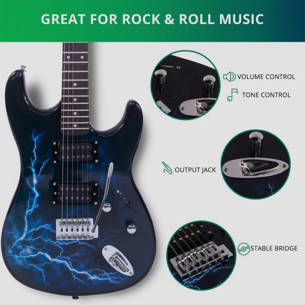 39 Inch Electric Guitar, Full Size Solid Body H-H Pickups 6 Strings Beginner Guitar Kit With Gig Bag, Strap, Tremolo Arm, Cable & Picks (Black Back)
