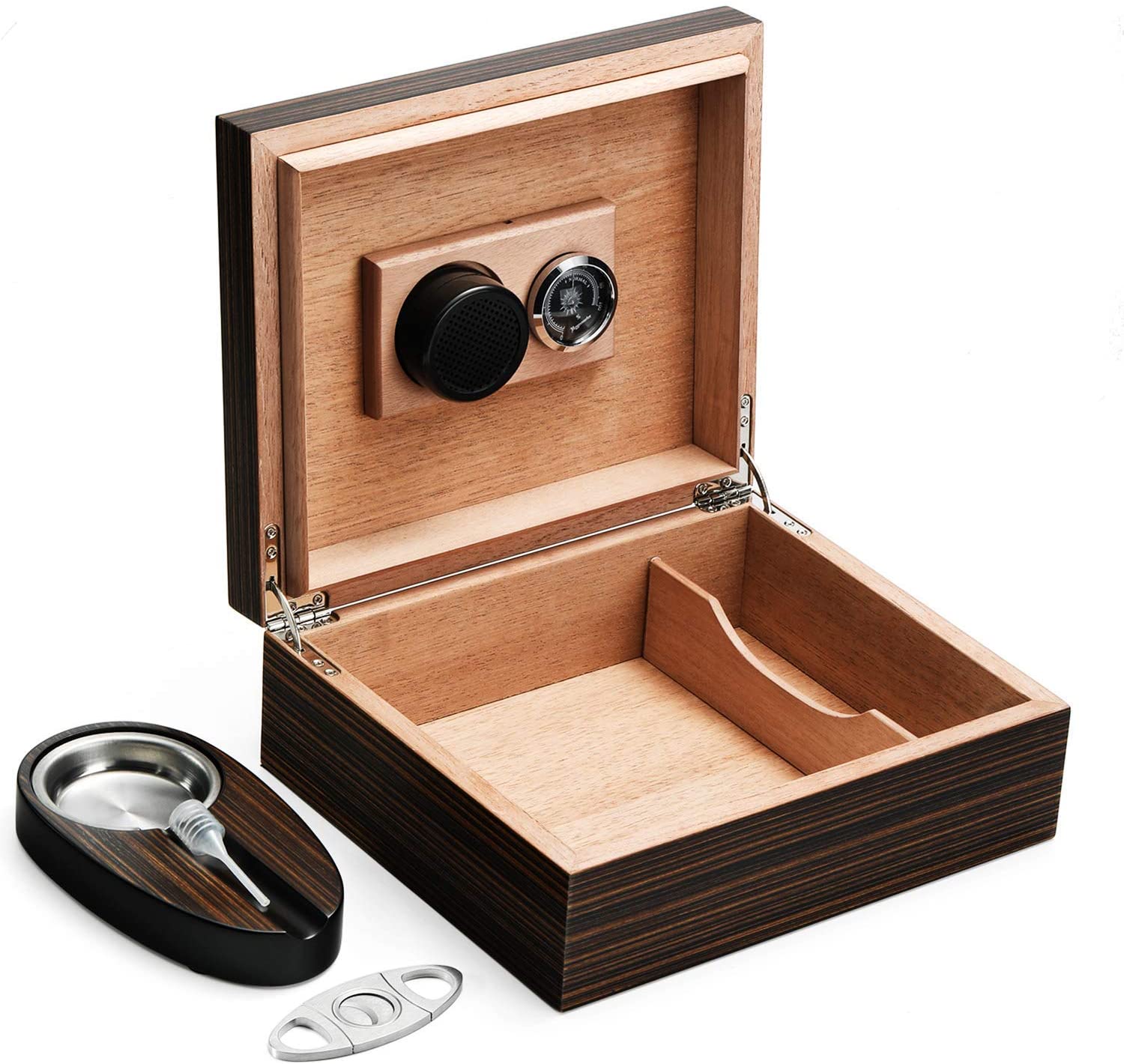 MICOSUM Handmade Cigar Humidor with Cigar Cutter and Ashtray for 30-50 Counts, Spanish Cedar Cigar Box Set for Men with Hygrometer Humidifier, Tight ...