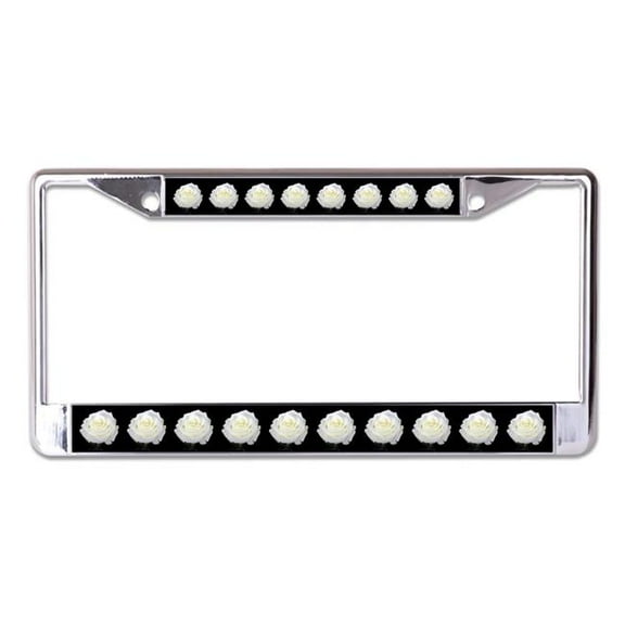 White Roses Chrome License Plate Frame