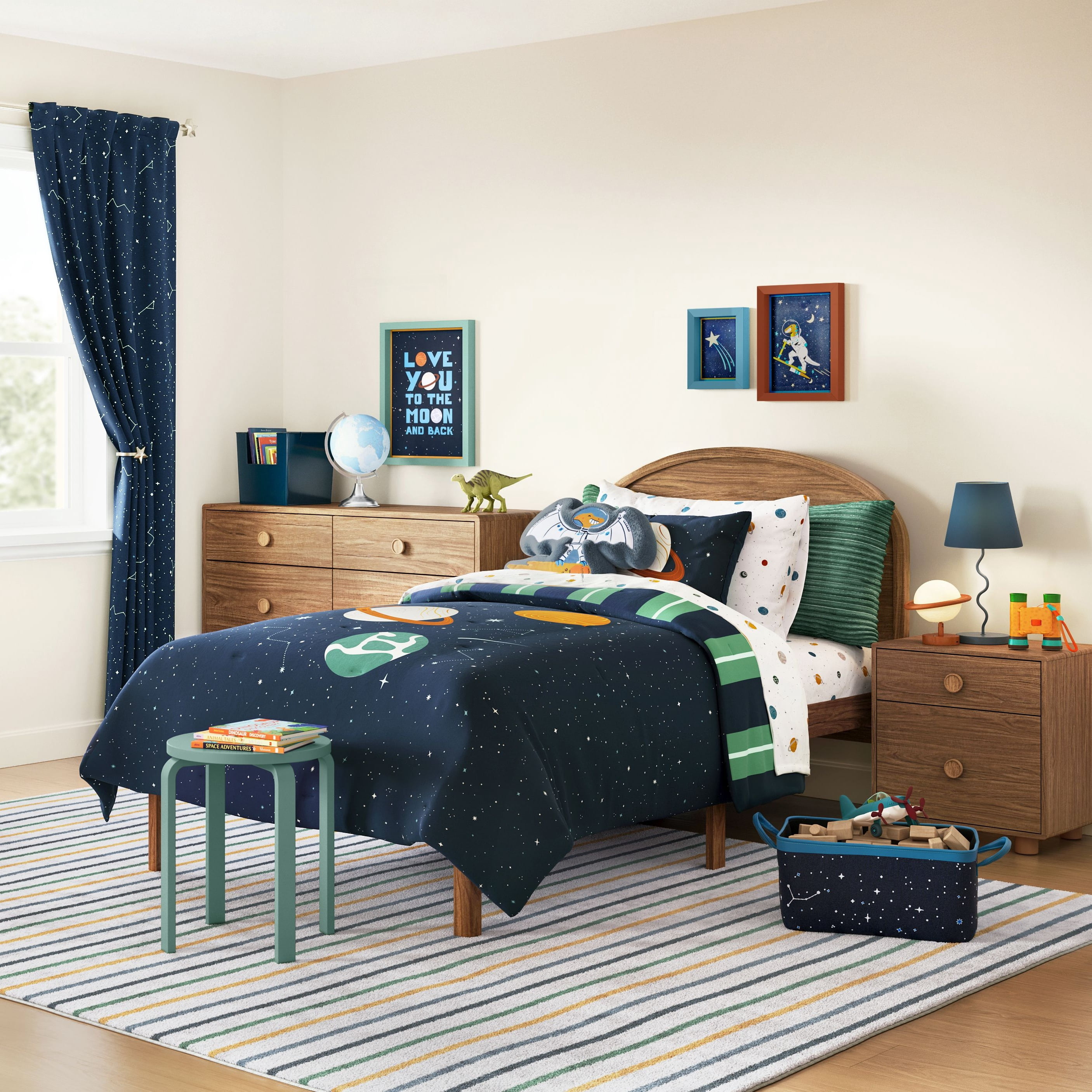 Mainstays Kids Space Dino 3-Piece Framed Wall Art Set
