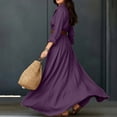 thumbnail image 4 of Women's Collared Button Front Shirt Maxi Dress, Long Sleeve Waist Tie Belted Dress, Casual Commuter Vacation Flowy Long Dress for Summer Outfits Purple S(S), 4 of 9