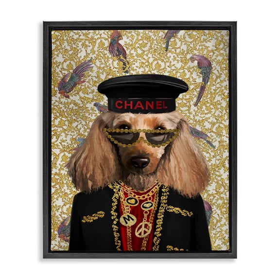 Stupell Industries Fashion Brand Dog Animals Painting Black Floater Framed Canvas Art Print Wall Art, 17 x 21