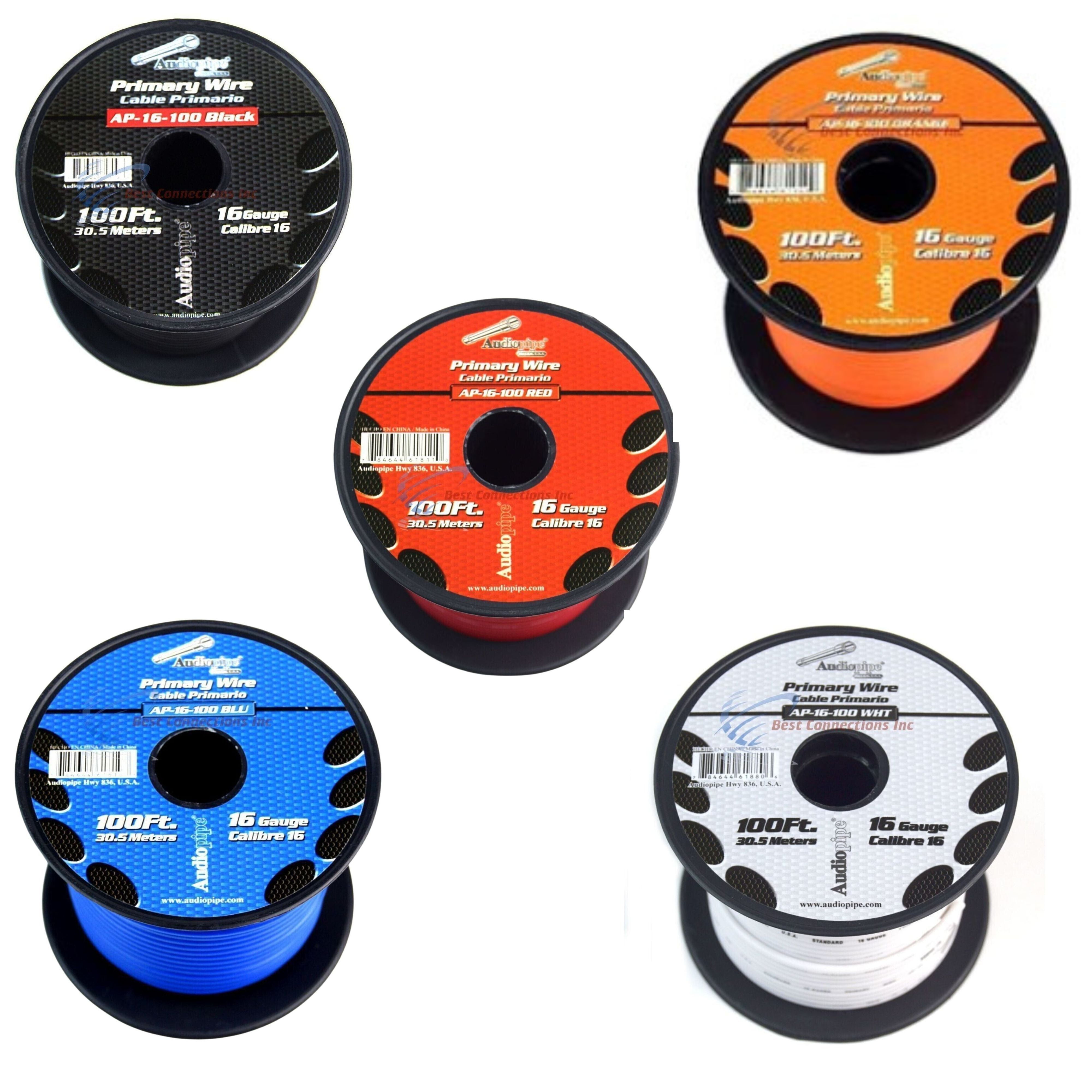 Audiopipe 5 Pack of 16 Gauge 100 ft Spools of CCA Primary Speaker Wire