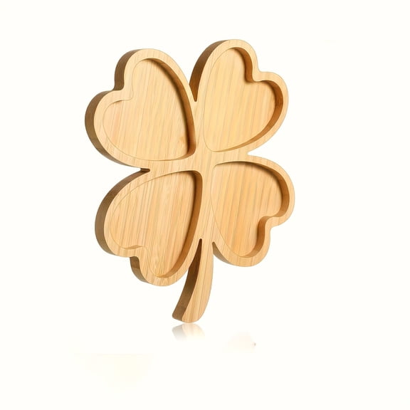 St. Patrick's Day Shamrock Shaped Wooden Serving Tray, 4-Compartment Clover Platter for Desserts & Snacks Home Decor