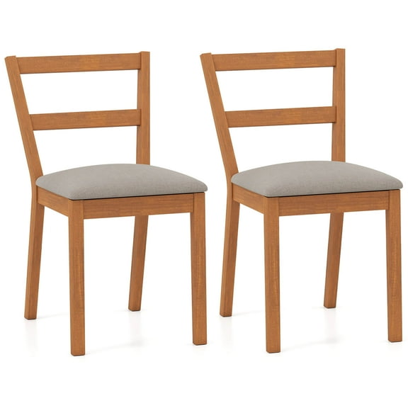 Costway Wooden Dining Chair Set of 2 Upholstered Seat & Breathable Slat Backrest
