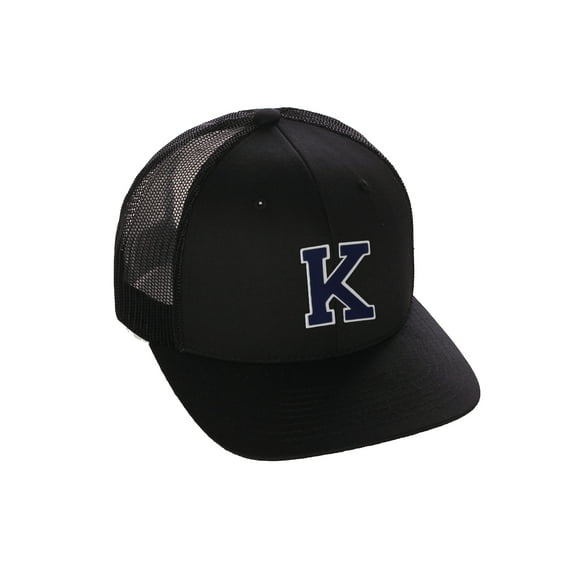 Structured Trucker Mesh Hat Custom Colors Letter K Initial Baseball Mid Profile (Black Black White Navy)