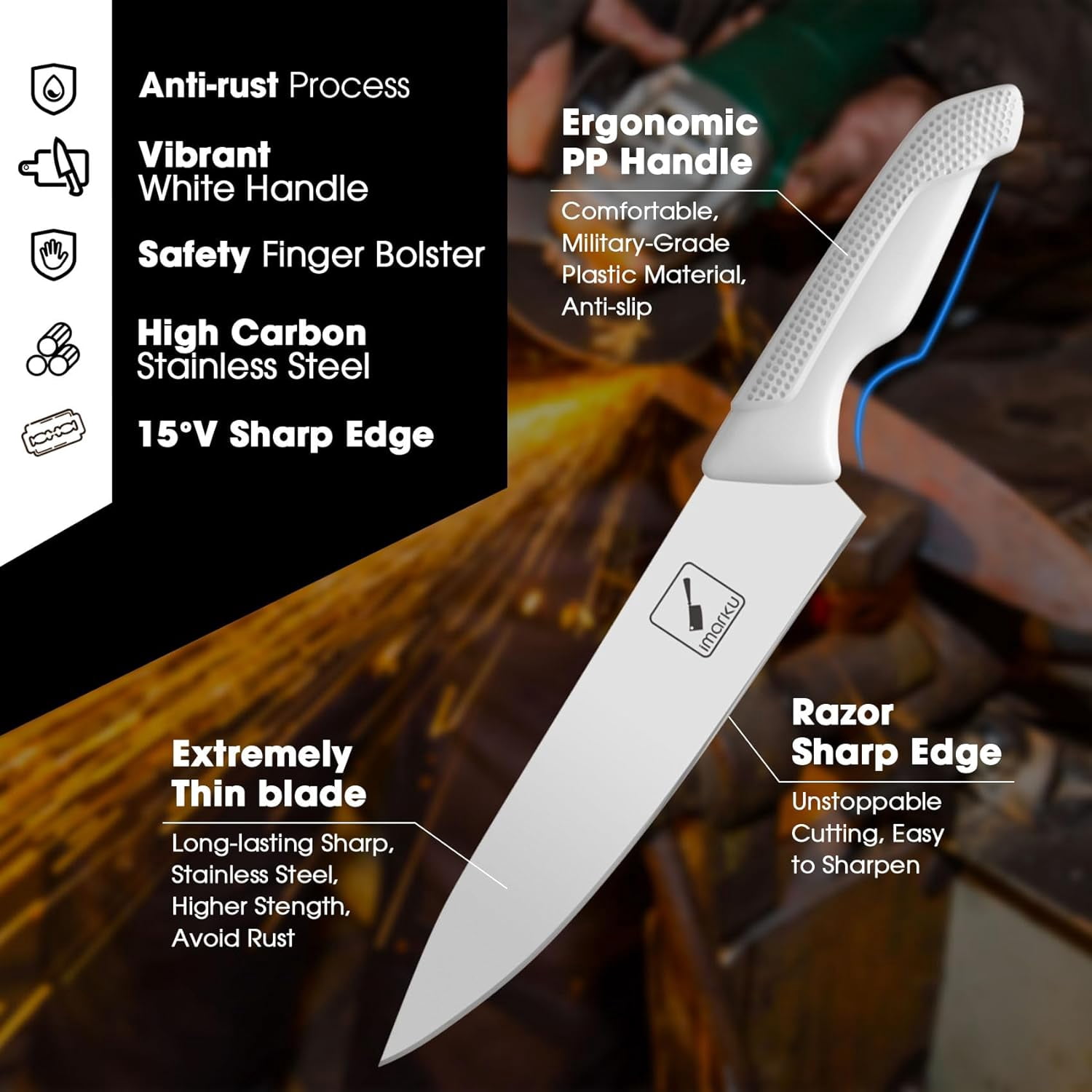 imarku Knife Set White, Sharp Knife Set with Block and Sharpener, Stainless Steel Kitchen Knife Set with Non-Slip Ergonomic Handle, Dishwasher Safe, 14pcs,Fathers Day Gifts