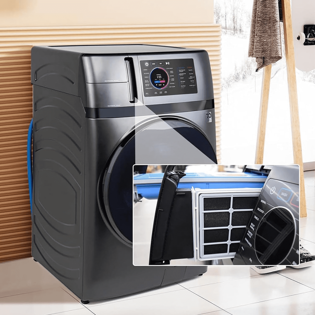 Models: PFQ97HSPVDS  GE Washer Dryer Combo WH01X35719 Lint Filter replacement with dryer vent brush  Lint Filter for Ge Washer Dryer Filter Sponge Hand Washable and Reusable