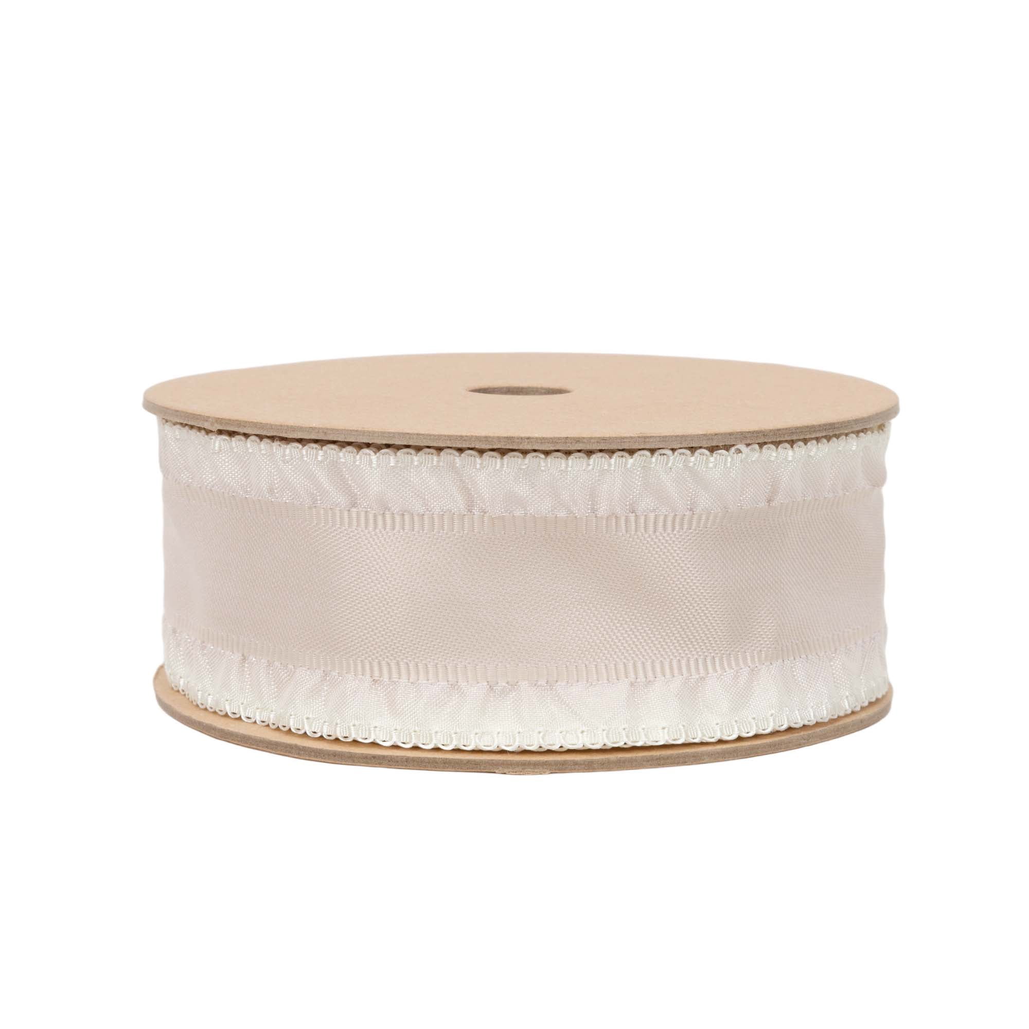 LaRibbons 1 1/2" Ruffle Ribbon, Darker Cream, 20 Yard Roll