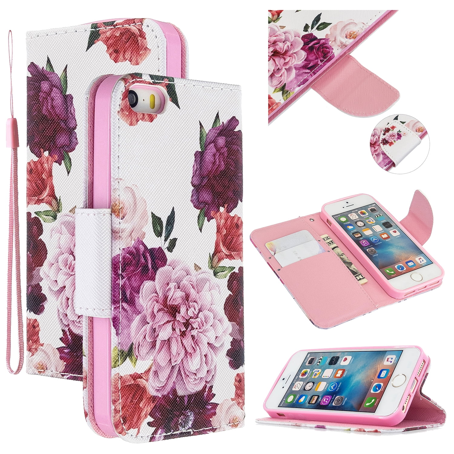 Iphone Se 16 Case Iphone 5s 5 Case Allytech Slim Folio Flip Kickstand Cards Slots Cash Pocket Tpu Inner Strap Protective Wallet Case Cover For Apple Iphone Se 16 Iphone 5s 5 Peony Walmart Com