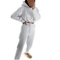 thumbnail image 2 of Admvng Women 2 Piece Outfits Lounge Set Casual Solid Color Cotton Fleece Sweatsuit Crop Hoodie and Jogger Pants Fall Fashion Clothes Tracksuit S-2XL, 2 of 5