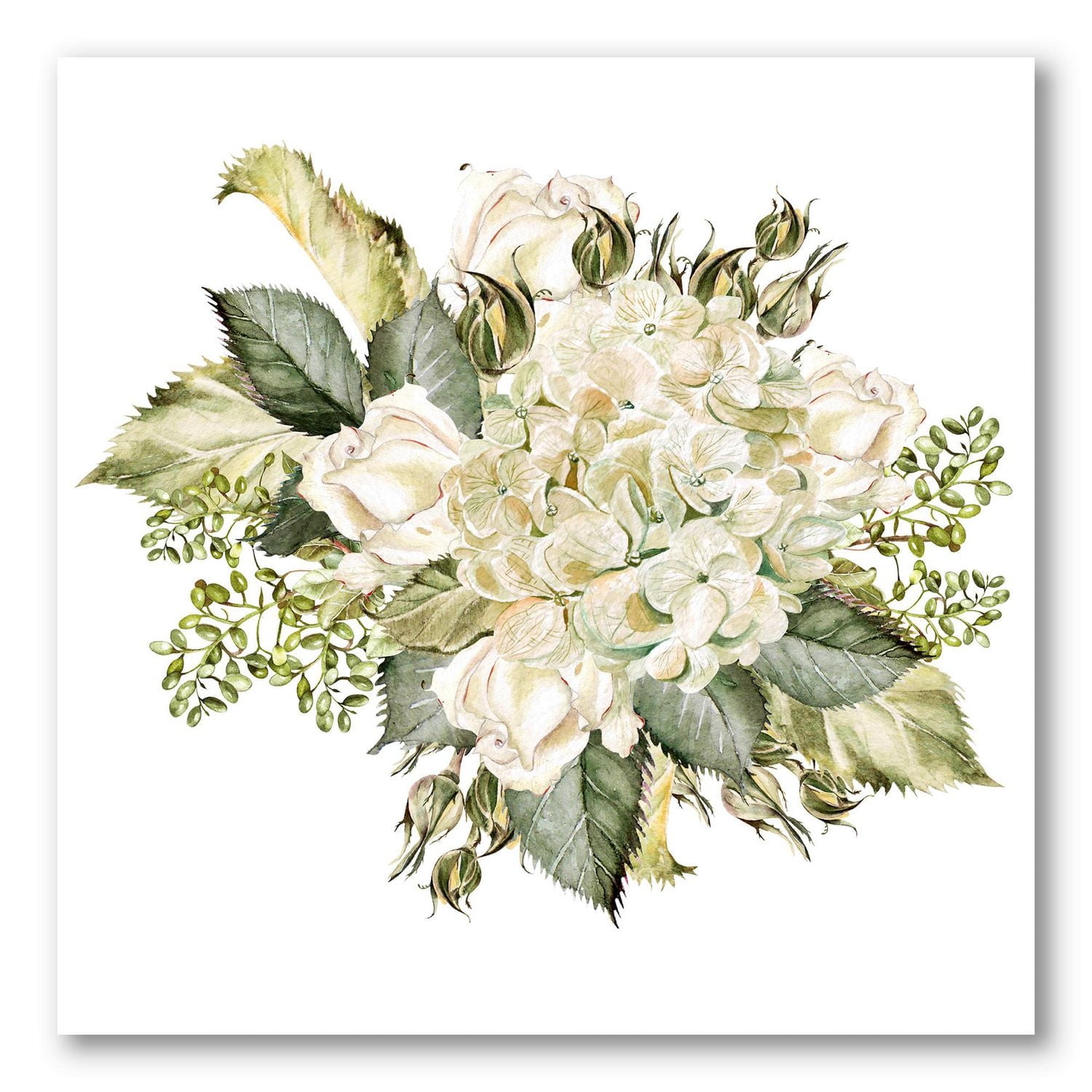 Designart Beautiful Bouquet With Hudrangea and Roses Canvas Wall Art