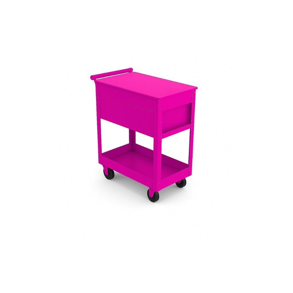 Hyper Tough 28-Inch Steel Tool Cart with Drawer, 500 lb Load Capacity, Pink Powder-Coated