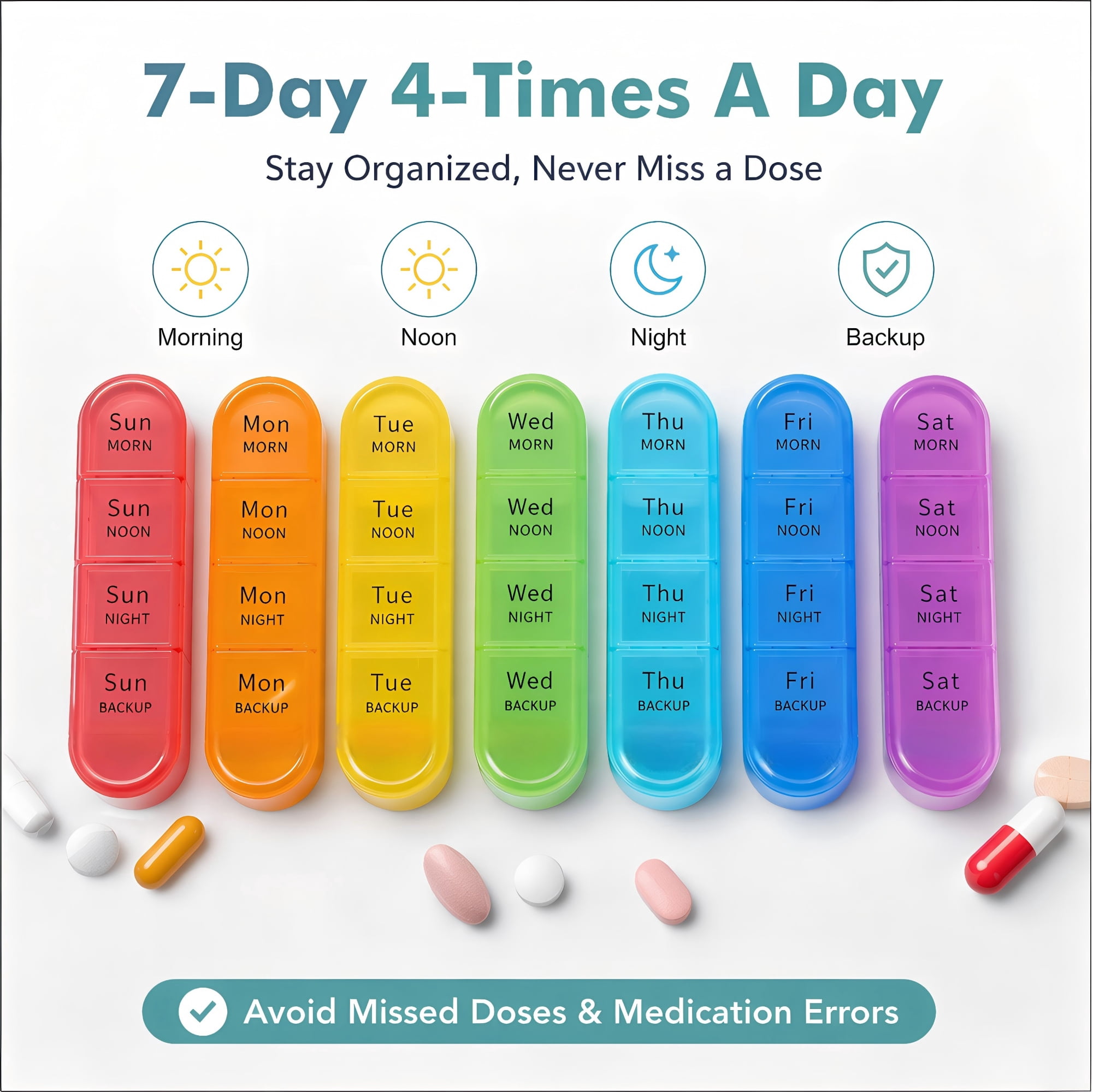 Felt Pouch Pill Organizer 7 Day, 4-Times-a-Day Pill Case, Compact Vitamin Box with Snap Closure for Everyday Carry