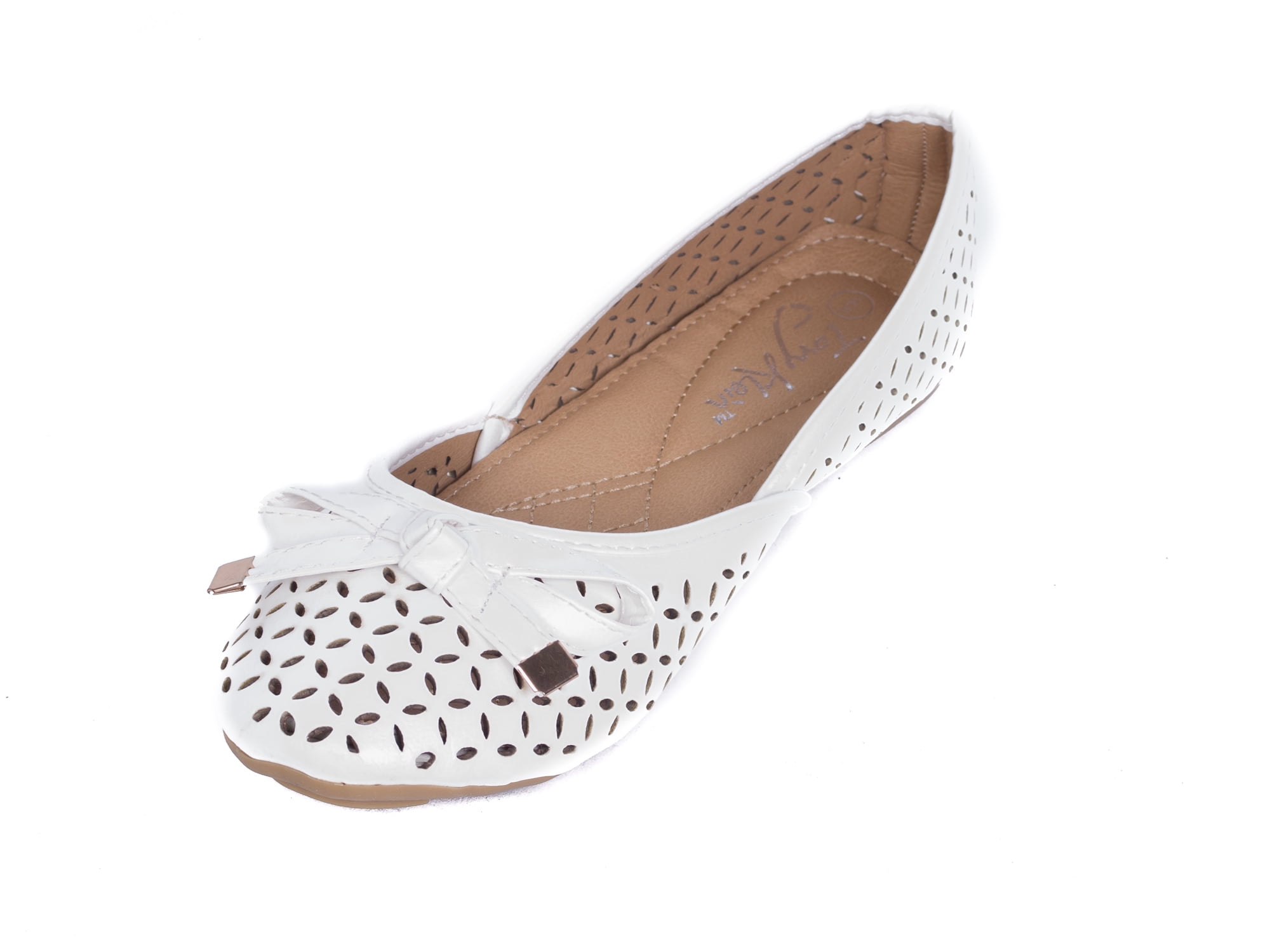 Tory K - Woment Perforated Design Ballerina Flats, Slip On Ballet Shoes /w Fron Bow - Walmart 