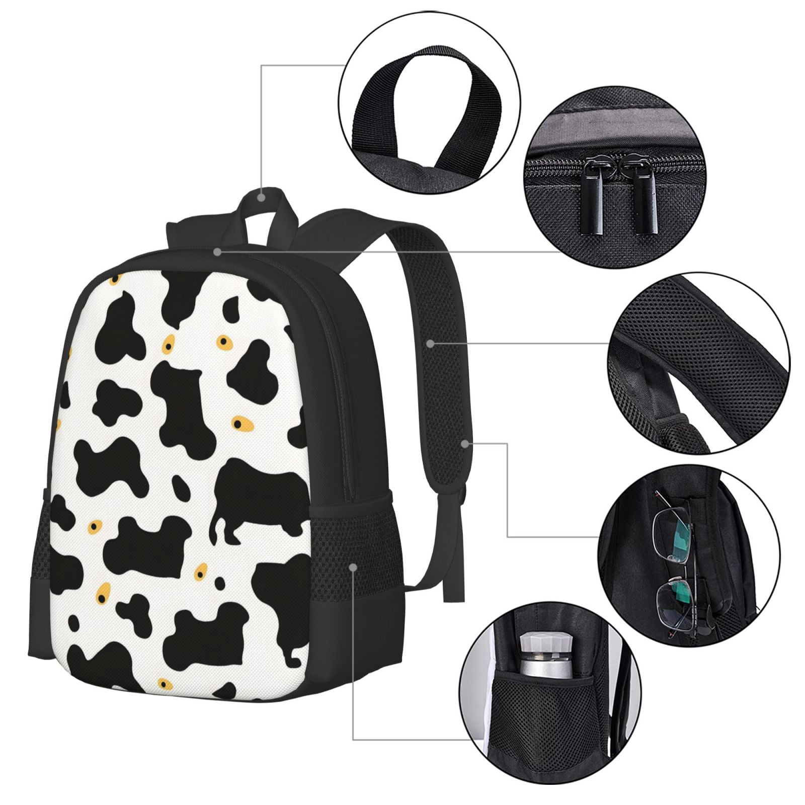 Large Capacity Backpack 16.5×12.5×5.5in Widened Shoulder Strap Design Main Bag Large Top Handle Belt Adjustable Shoulder Strap Simple Cow Print Pattern1_4