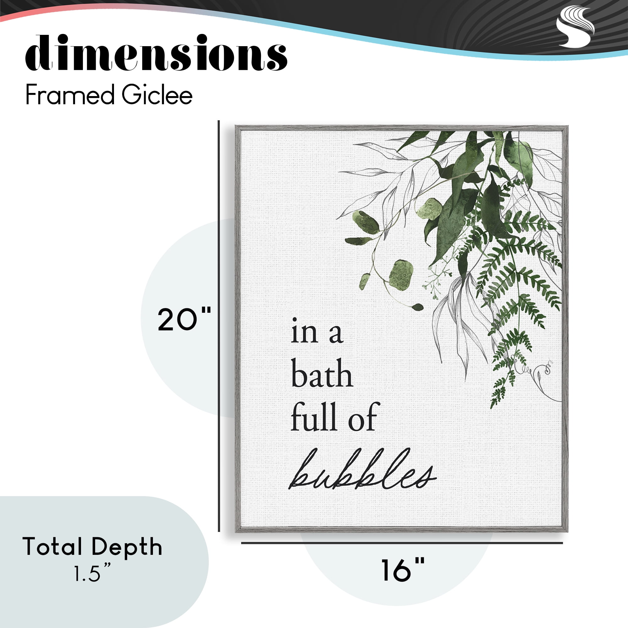 Forest Foliage Bubble Bath Gray Framed Giclee Art, design by Lettered and Lined