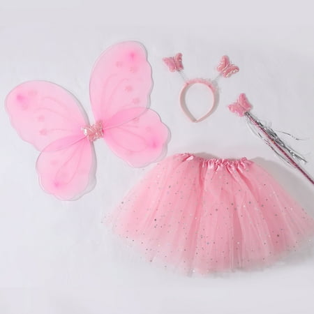 

RPVATI Toddler Baby Child Children Kids Clothes Short Sleeve Birthday Party Wing Headwear Skirt Set 4 Pieces Summer Outfits Set