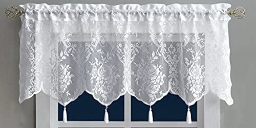 Vintage Sheer Lace Curtain Valance Top Ribbon Trim Ruffles Dotted 