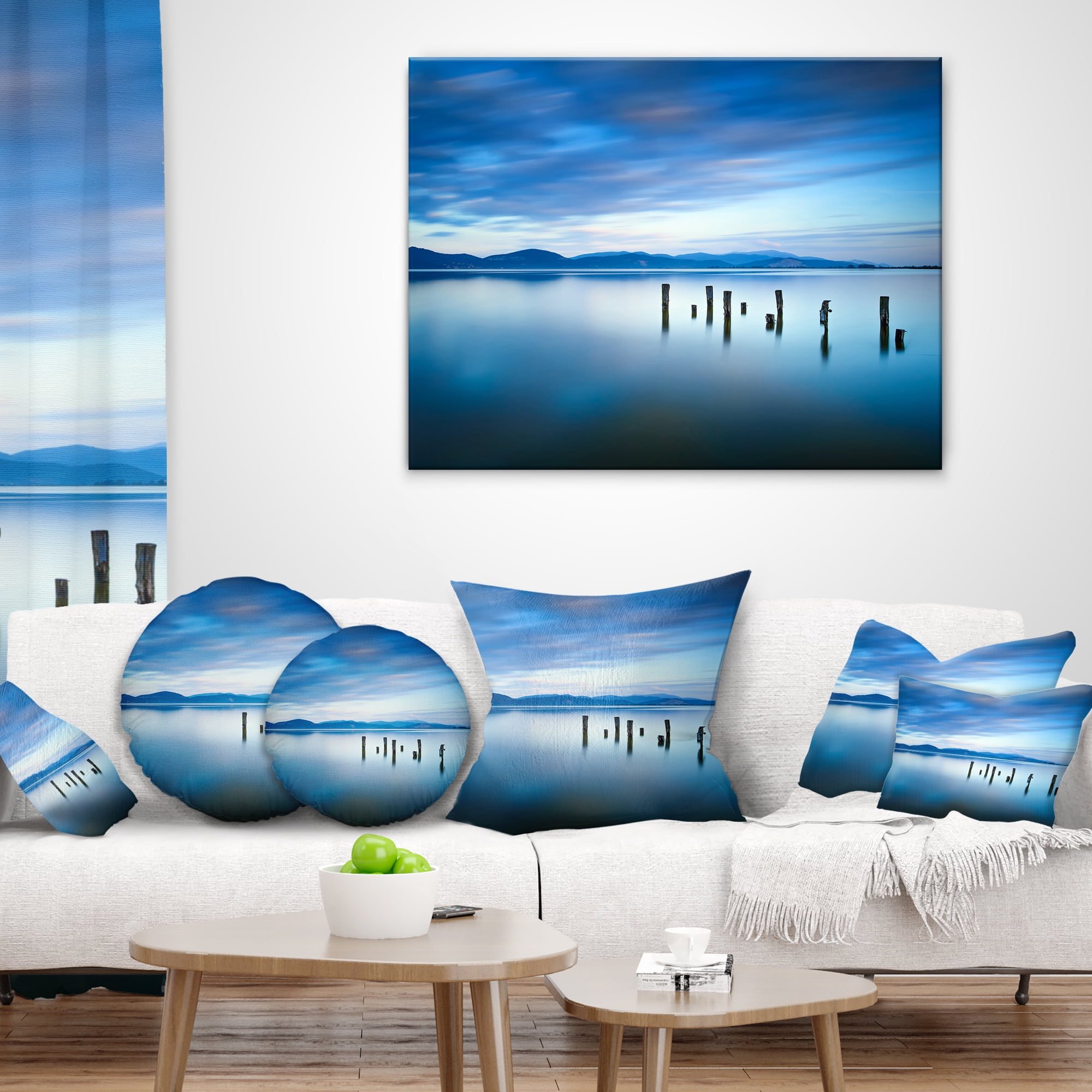 Designart Cloudy Sky in Blue Sea - Seascape Throw Pillow - 12x20