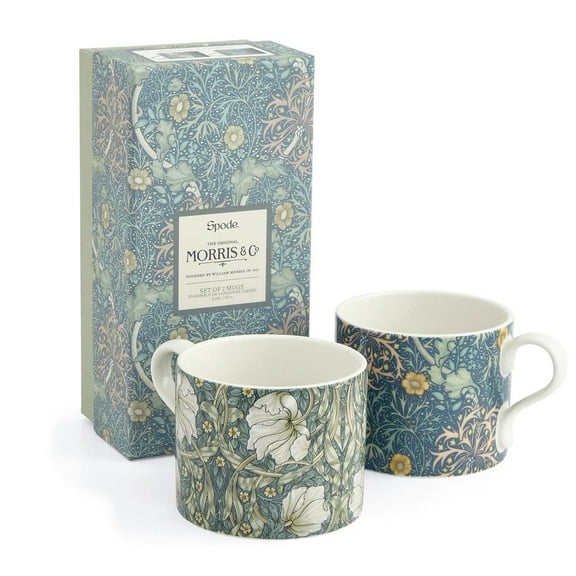 Portmeirion Home & Gifts Spode Morris & Co Pimpernel and Seaweed Design Set of 2 Mugs Boxed, Multi Coloured MCOK8726-XG