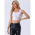 thumbnail image 3 of DARING DIVA Women's U Neck Sleeveless Shiny Metallic Crop Top M Holographic White, 3 of 6