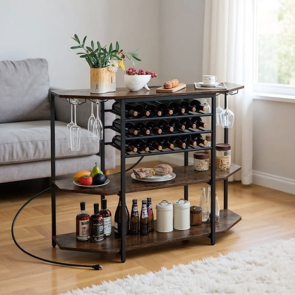 Barara King Sideboard Buffet Cabinet, Hutch Storage Cabinet Buffet,3-Tier Wine Bar Cabinet with Storage Shelves-Brown