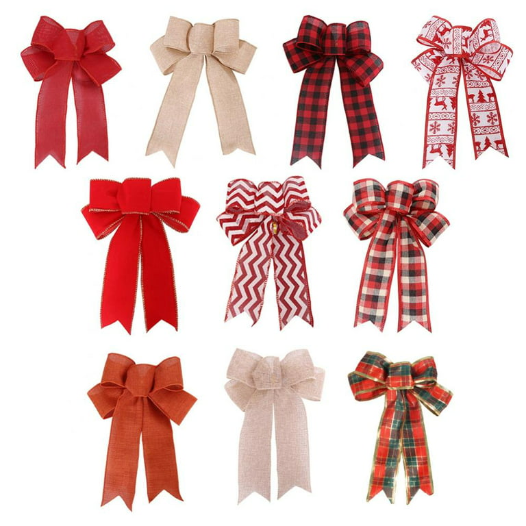 4 Pack Red Wreath Bows for Christmas Outdoor Decorations, Striped