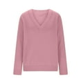 thumbnail image 4 of Rutainlusire Womens Trendy Loose Comfy V-Neck Sweaters Women's Solid Color V-Neck Long Sleeve Loose Knit Sweater Top, 4 of 6