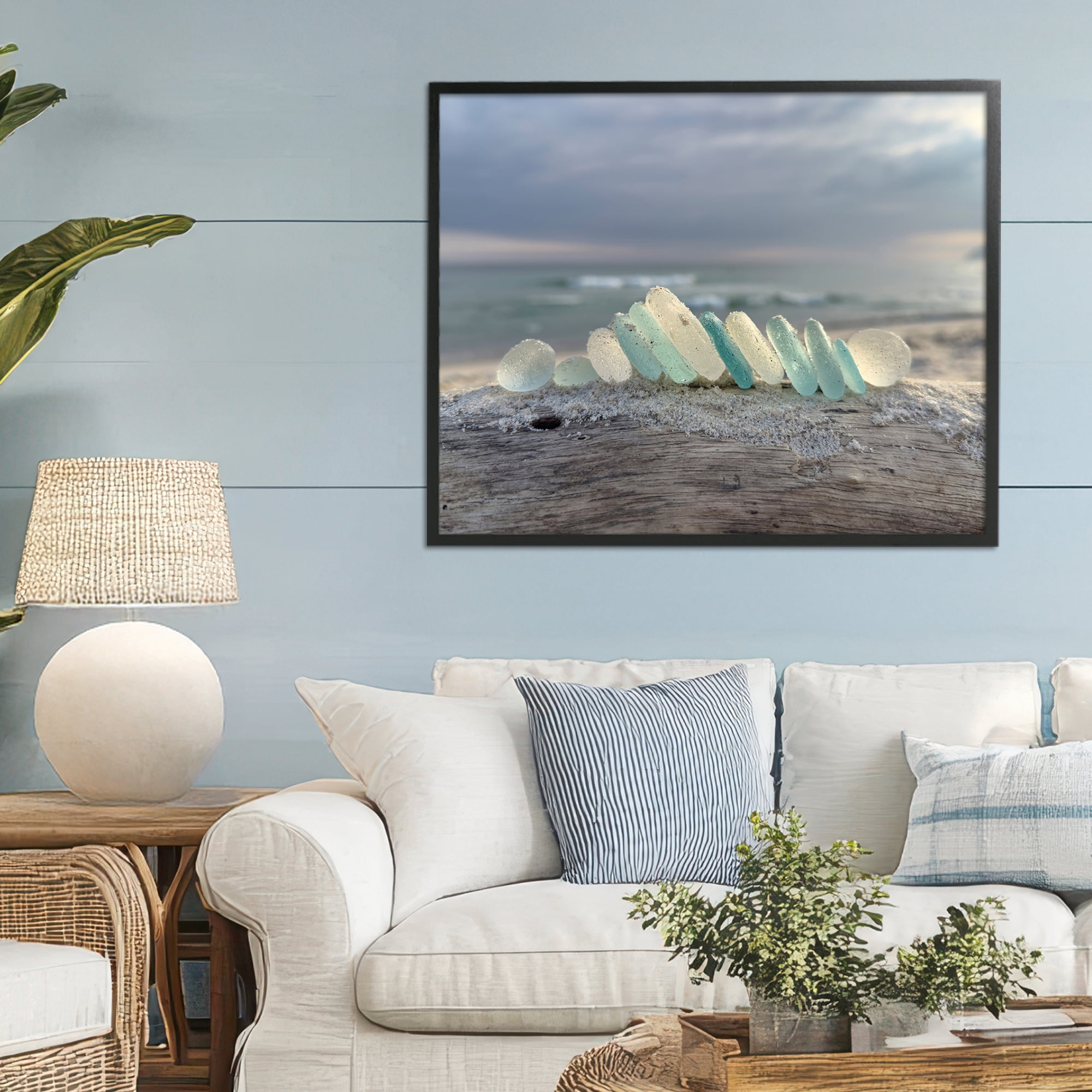Stupell Industries Sea Glass On Driftwood Black Framed Giclee Art, design by LMarie Allen