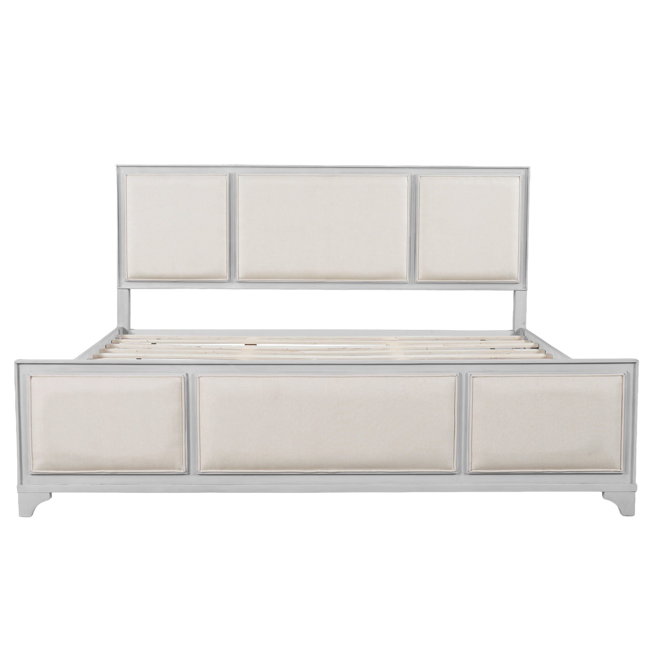 Christopher Knight Home Modern Farmhouse King Upholstered Platform Bed with Headboard, White+Beige