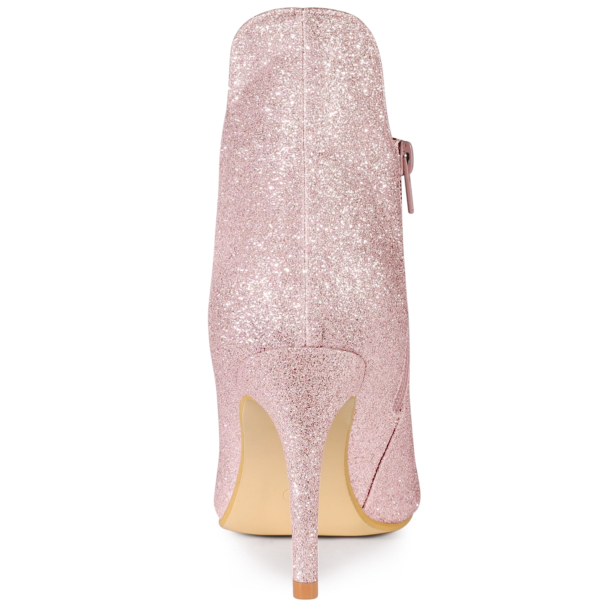 Unique Bargains Women's Glitter Pointed Toe Stiletto Heel Cutout Ankle Boots
