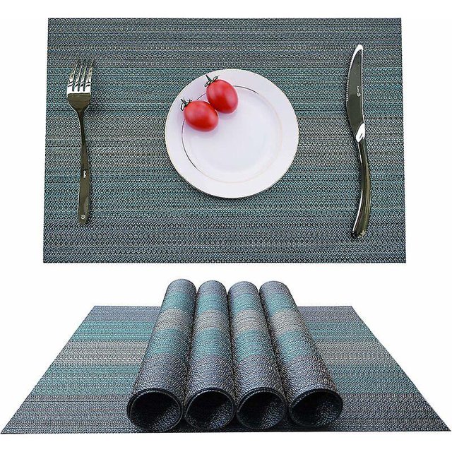 2024 Mantel individual, juego de 4 manteles individuales antideslizantes lavables en PVC resistente al desgaste y al calor para el hogar, restaurante, mesa de comedor Azul 45x30cm