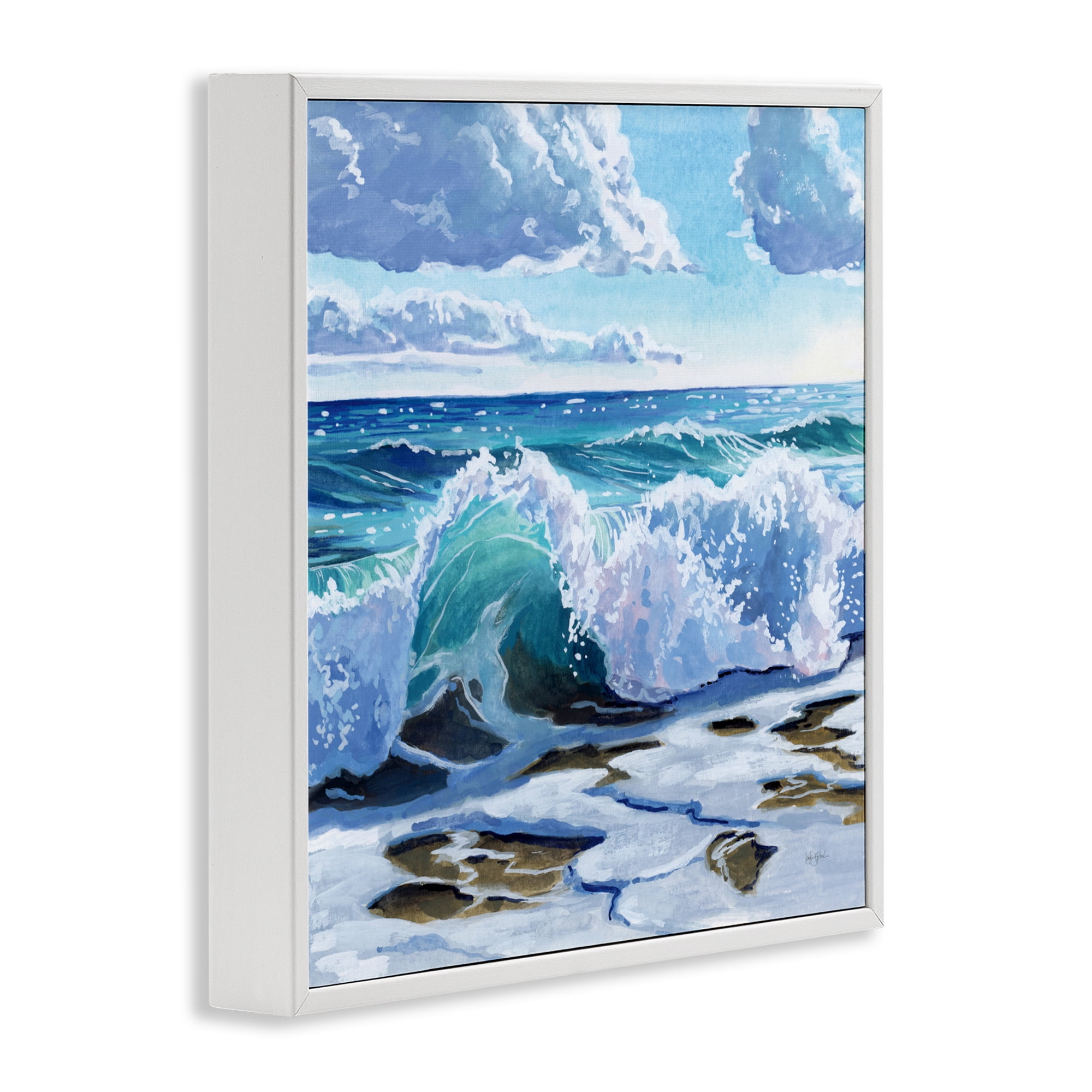 Stupell Industries Curling Aqua Wave on Shore White Framed Giclee Art, design by Kate Jarvik Birch