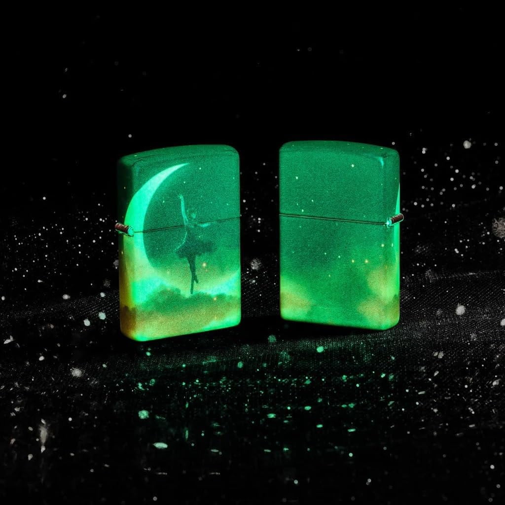 Zippo Lighter - Personalized Custom Message Engraved on Backside for Ballerina with Moon 540 Color Glow-in-The Dark Green Windproof Pocket Lighter 48781
