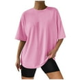thumbnail image 1 of XDZJLR T-Shirts pour Femmes Décontractés Couleur Unie Col Rond Manches Courtes / Respirants pour Usage Quotidien Hauts, 1 of 4