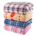Sherpa Fleece Throw Blanket with Red and Blue Plaid Pattern