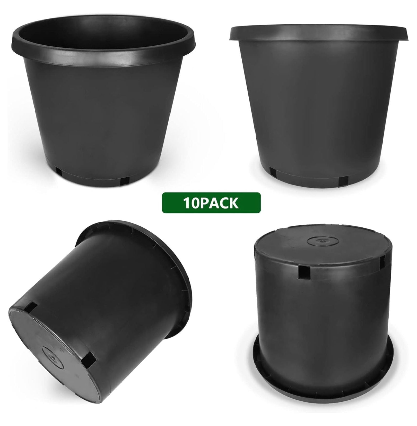 5-Pack 12.7 Gallon Round Planter Nursery Pots, Flower Plant Container Injection Molded Plastic Nursery Pots Gardening Pot for Indoor Outdoor Vegetables, , Black