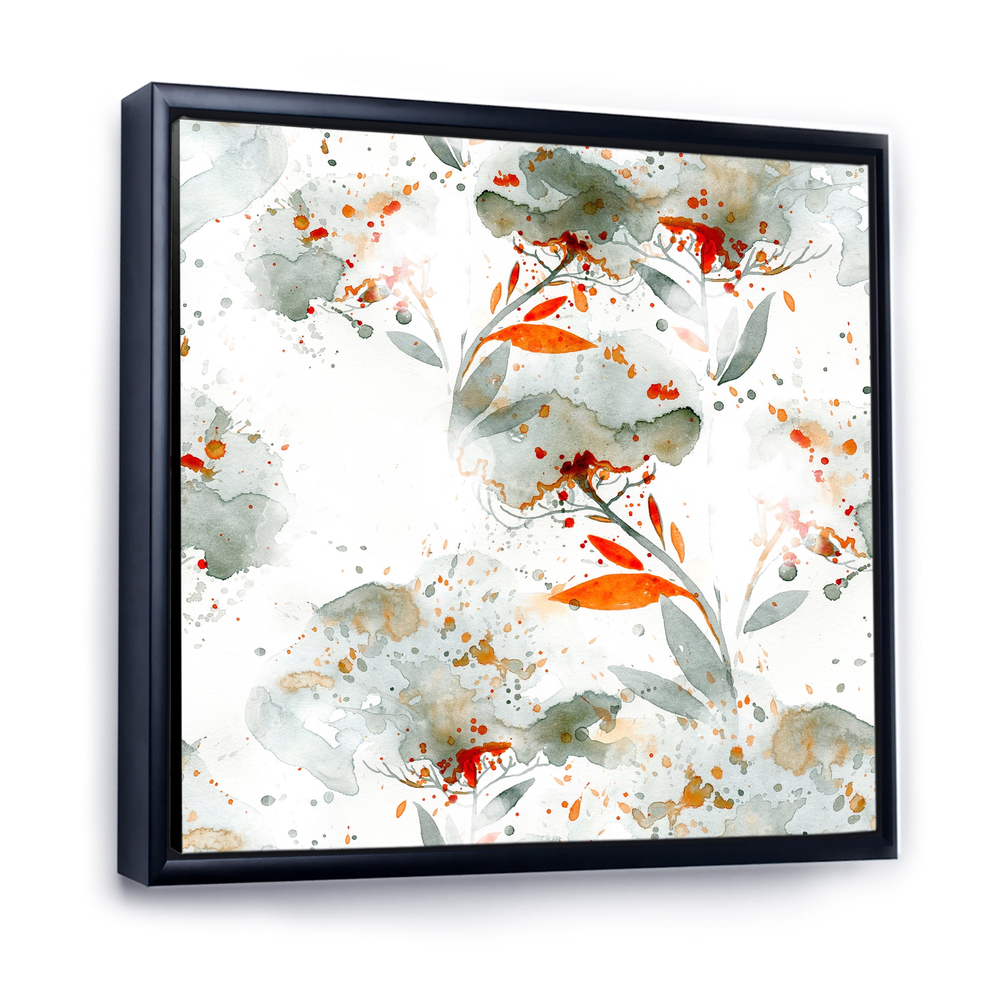 Designart 'Orange and Green Wildflowers I' Modern Framed Canvas Wall Art Print