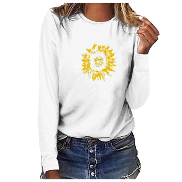 Pompotops T-shirt Décontracté Imprimé pour Femmes Col Rond Manches Longues Blouse