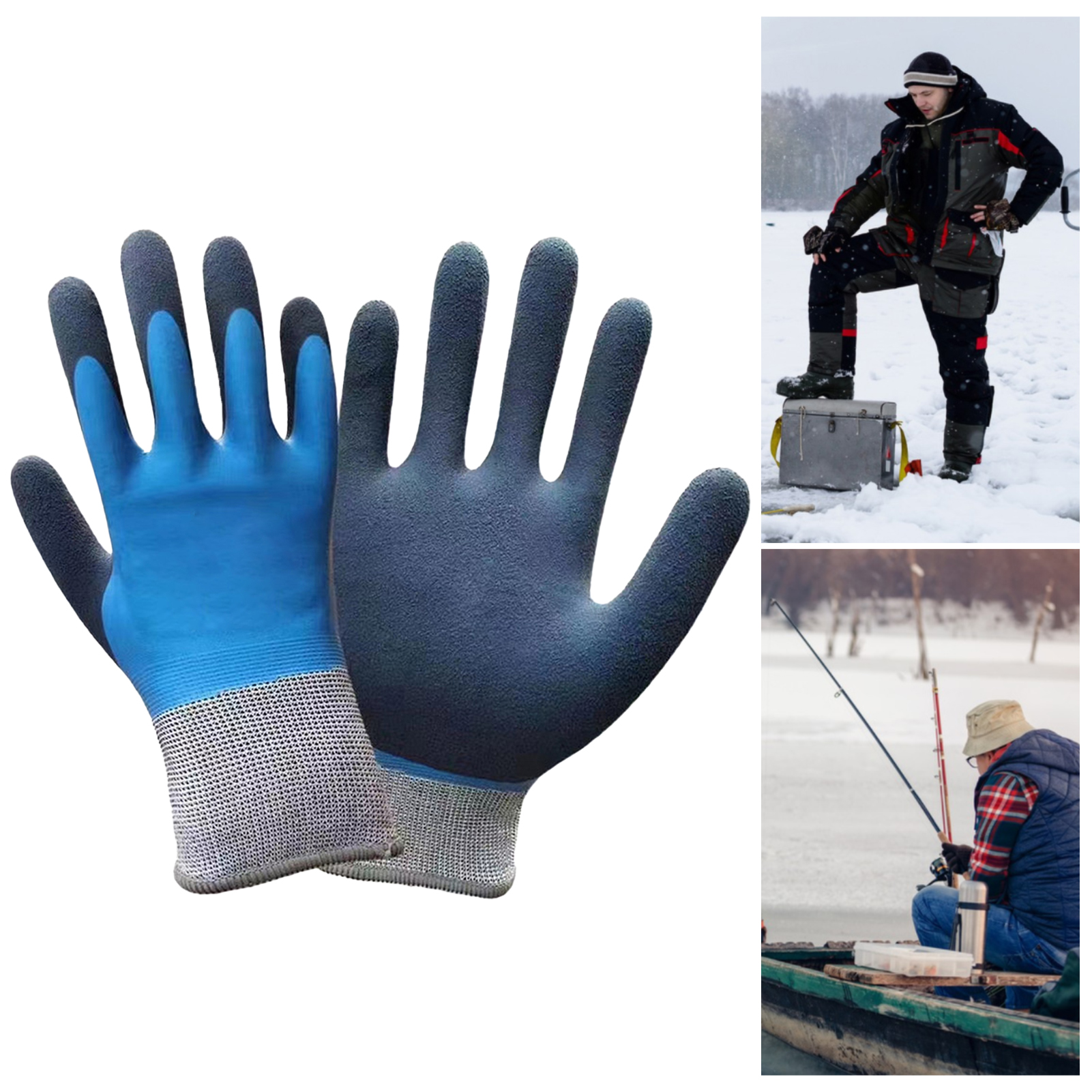 Star Home Pair Fishing Gloves Non-slip Waterproof Full Finger Plush  Lining Keep Warm Latex Coated Winter Thermal Men Women Work Gardening Gloves  for Outdoor